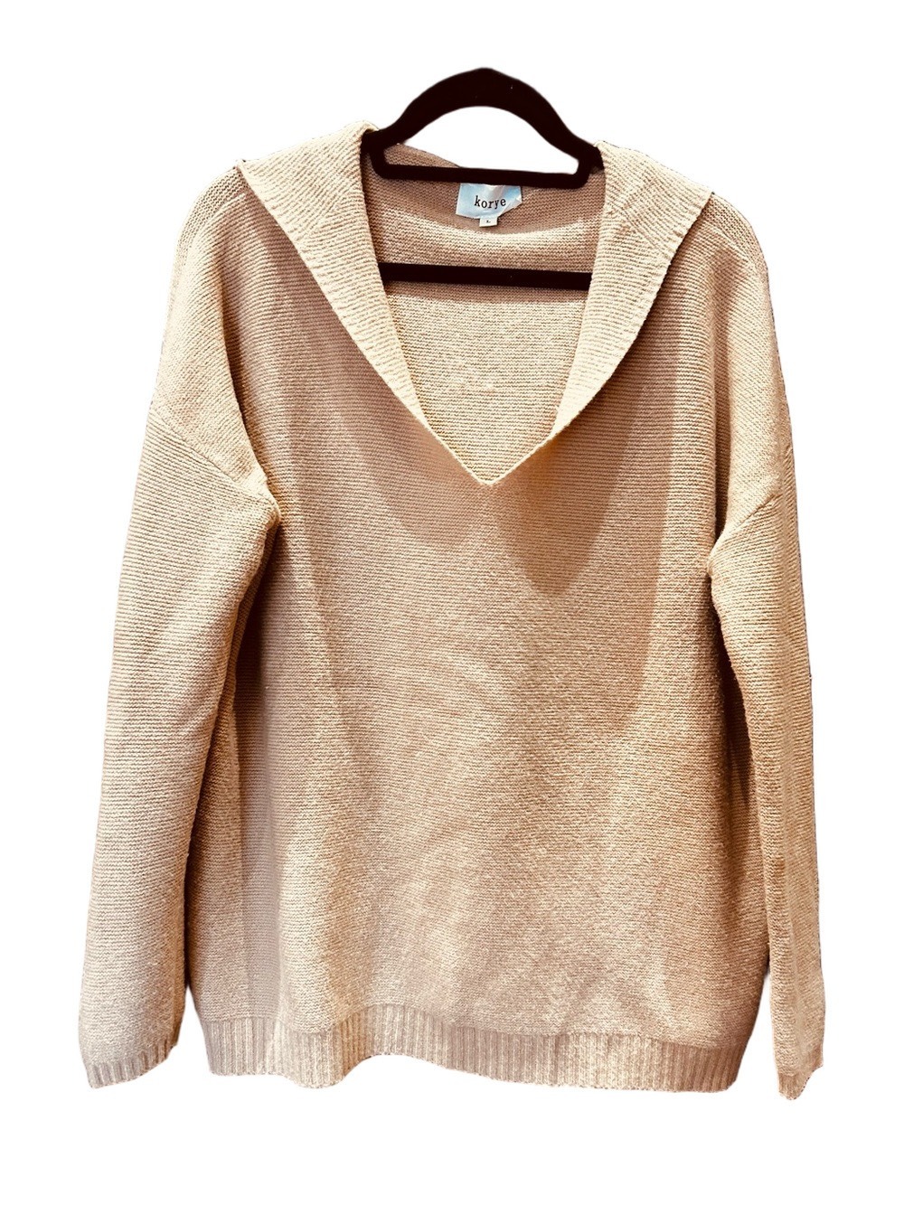 Korye Dusty Pink V-Neck Hooded Women's Sweater, Size L